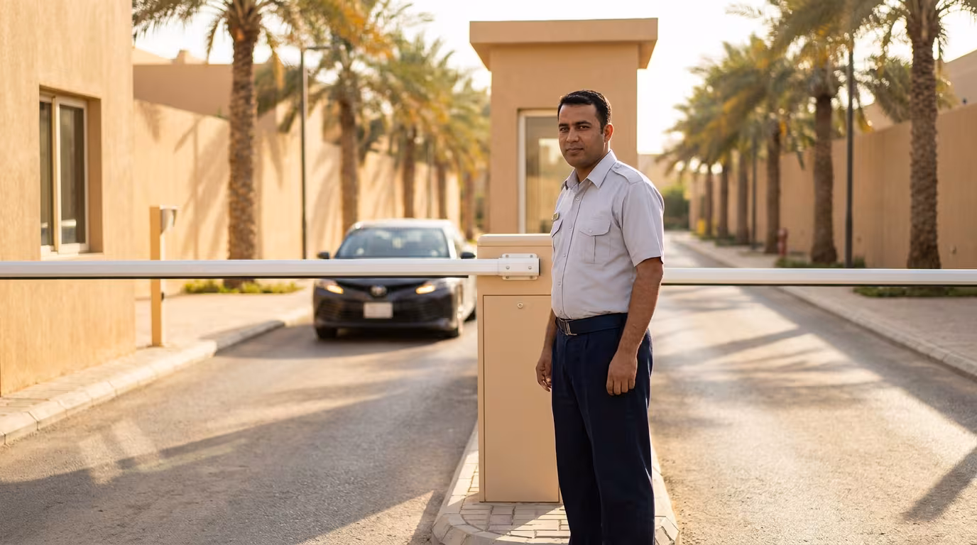 زي أمن المجمّعات السكنية في السعودية: ملابس البوابة والدوريات والإشراف