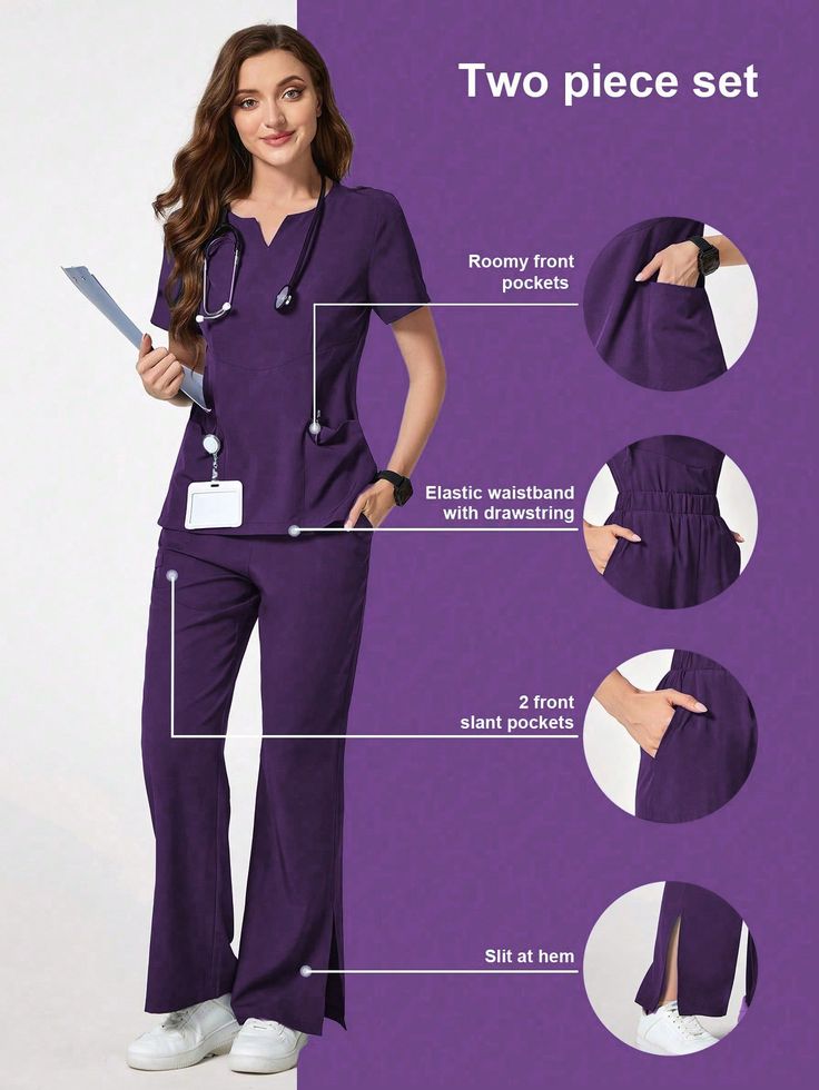Nurse wearing comfortable scrubs checking patient record